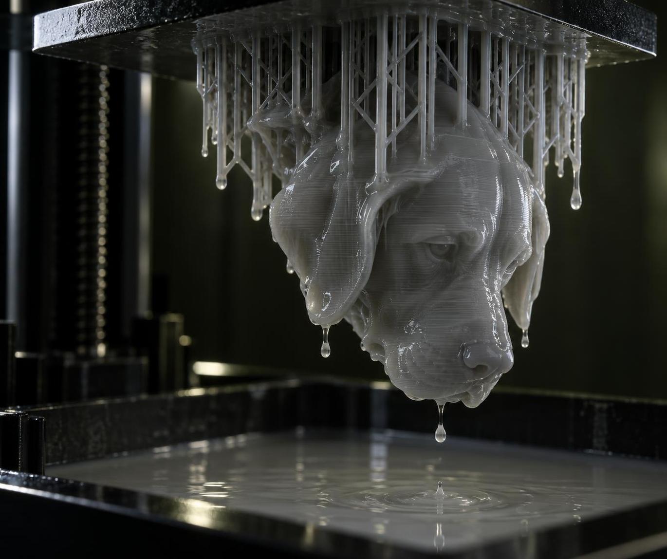Resin bust emerging from a 3D printer